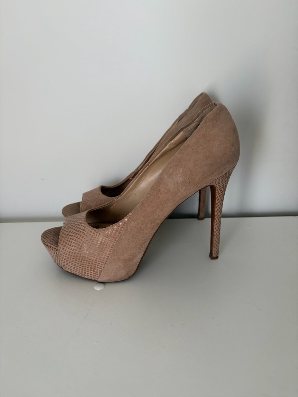 Jessica Simpson Taupe Suede Peep-Toe Stiletto Heels